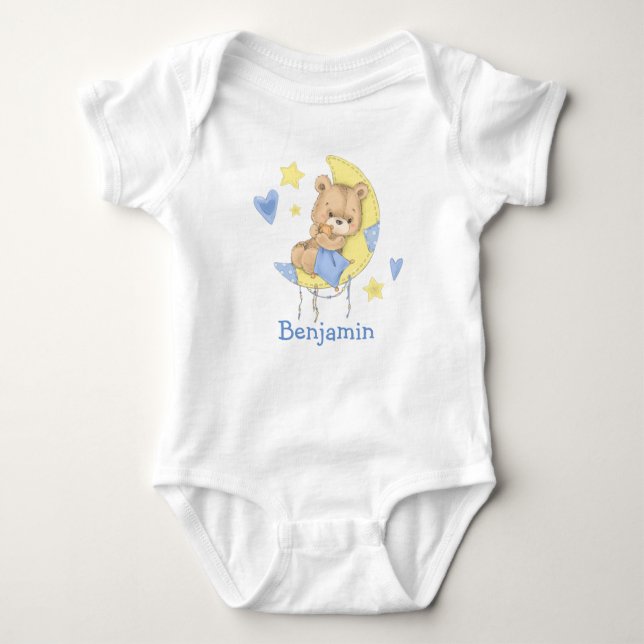 Vattenfärgsdräkt Nalle Måne Baby Bodykosten T Shirt (Framsida)