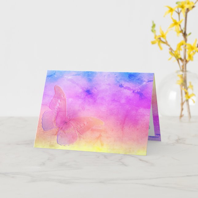 [Vattenfärgsdrömmar] Mjuk Pastel Färg Butterfly Kort (Gul blomma)