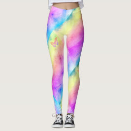 [Vattenfärgsdrömmar] Mjuk Pastel Färg Butterfly Leggings