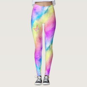 [Vattenfärgsdrömmar] Mjuk Pastel Färg Butterfly Leggings