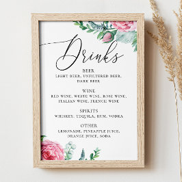 Vattenfärgsdrycker av rosa boho blommigt bröllop a poster