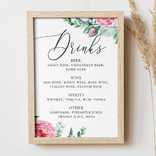 Vattenfärgsdrycker av rosa boho blommigt bröllop a poster