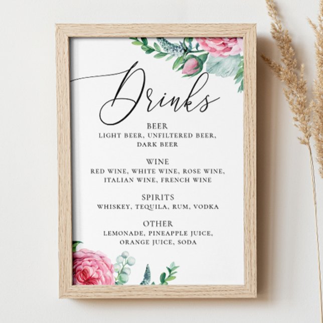 Vattenfärgsdrycker av rosa boho blommigt bröllop a poster (Skapare uppladdad)