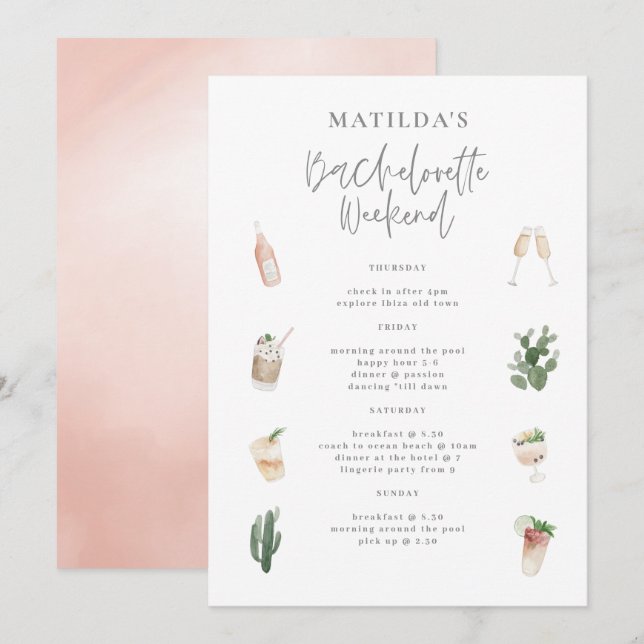 Vattenfärgsdrycker bachelorette helg (Fram/baksida)