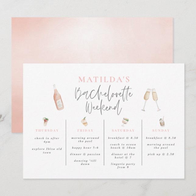 Vattenfärgsdrycker bachelorette helg (Fram/baksida)