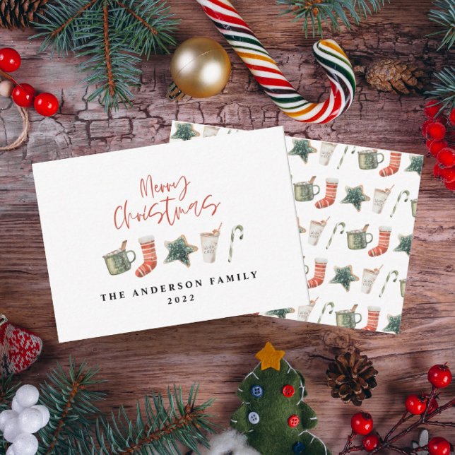 Vattenfärgsdrycker i julkaka candy cane julkort (Skapare uppladdad)