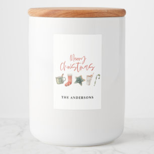 Vattenfärgsdrycker i julkaka candy cane mat etikett