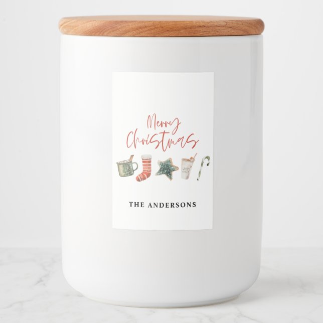 Vattenfärgsdrycker i julkaka candy cane mat etikett (Framsida)