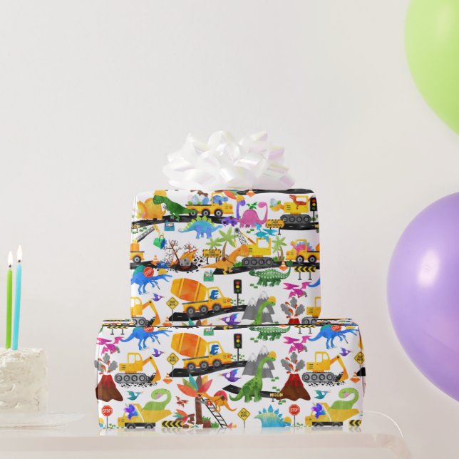 Vattenfärgsdsinosaur Construction Kids Cute Presentpapper (Festgåvor)