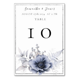 VattenfärgsDusty Blue Bohemian Blommigt Bordsnummer