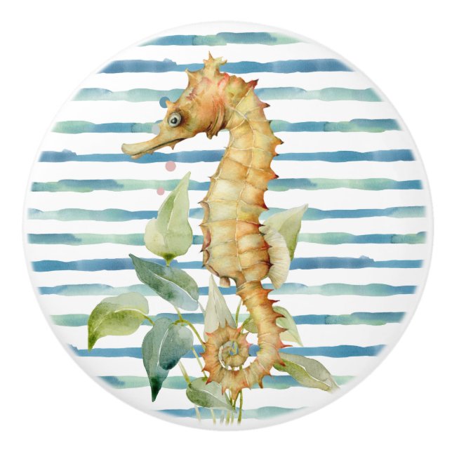 VATTENFÄRGSEAHORSE, BEACH, KUSTHAVSOLIV KNOPP (Framsidan)