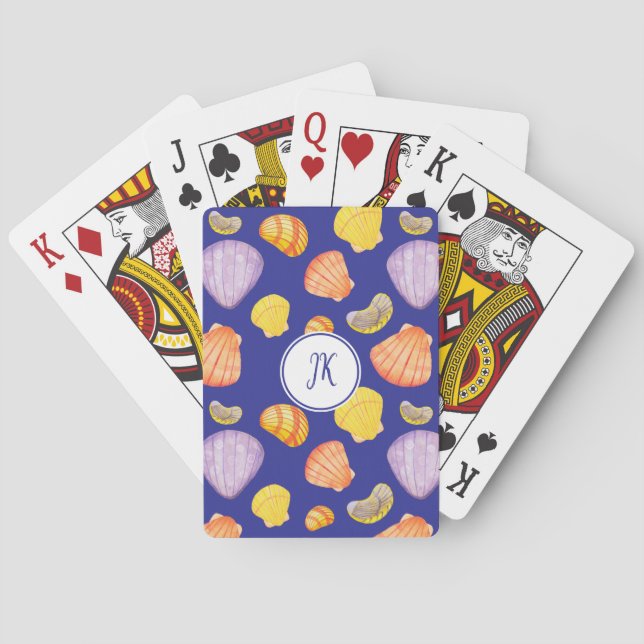 Vattenfärgseasheller Monogram-uppspelningskort Casinokort (Baksidan)