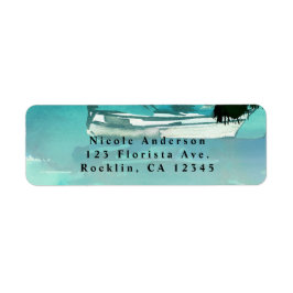 Vattenfärgsegelbåtpalmträd & stränger ljus returadress etikett