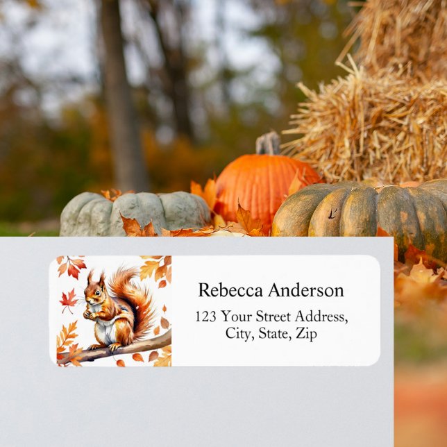 Vattenfärgsekorre och Höst löv Returadress Returadress Etikett (Skapare uppladdad)