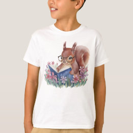 Vattenfärgsekorre som läser Bok T Shirt