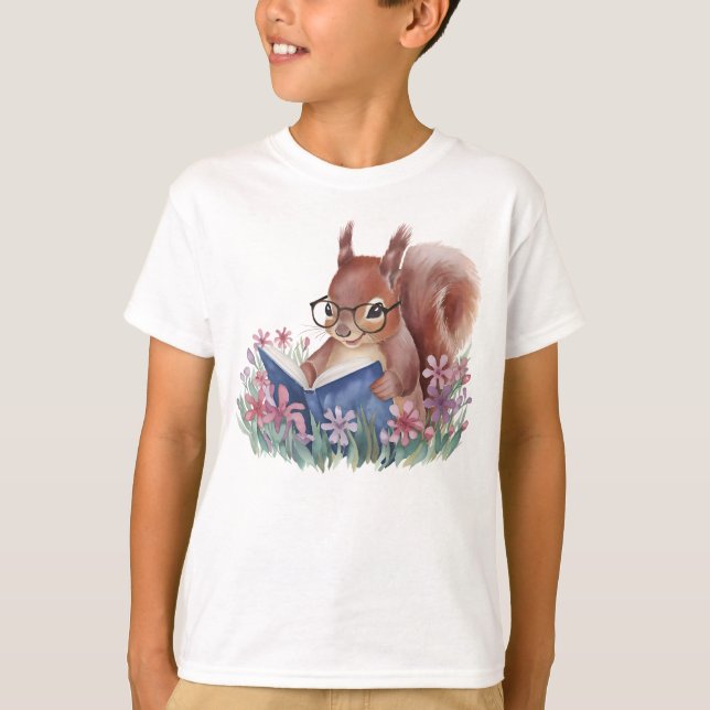 Vattenfärgsekorre som läser Bok T Shirt (Framsida)