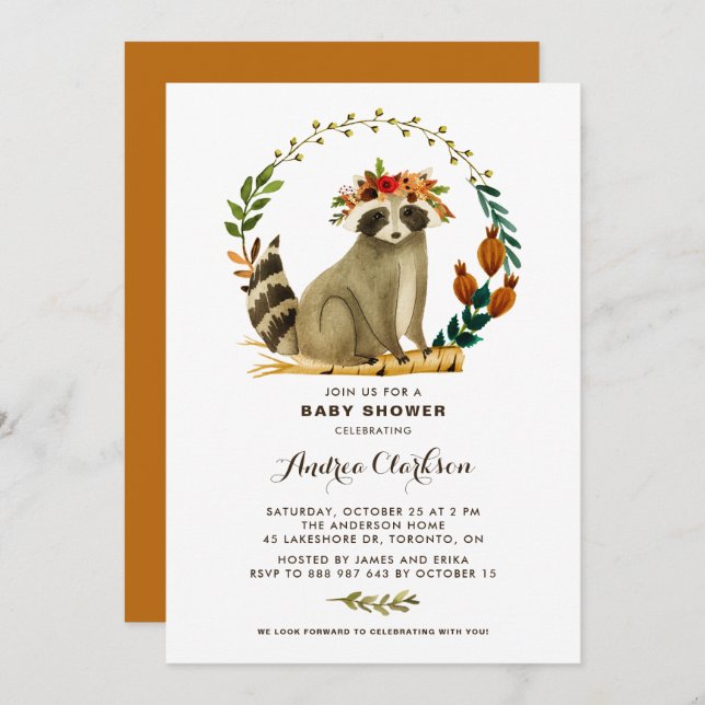 Vattenfärgsekorre Utandning Högre babyskugga Inbjudningar (Fram/baksida)