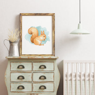 Vattenfärgsekorren Woodland Animal Forest Poster