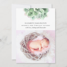 Vattenfärgsekulär. Nyfödd. Grönt cactus born Meddelande