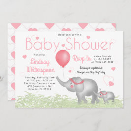 Vattenfärgselefanter och Rosa Heart Flicka Shower Inbjudningar