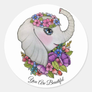 Vattenfärgselevant med Vild Flowers Runt Klistermärke