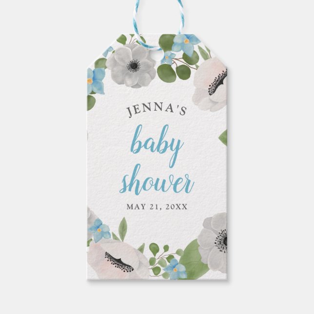 Vattenfärgsemones-Blommigtar | Babyskor Presentetikett (Framsidan)