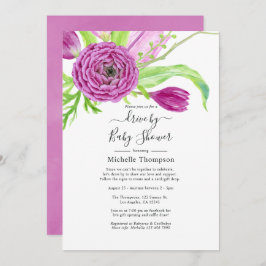 Vattenfärgsenhet Blommigt efter Möhippa eller baby Inbjudningar