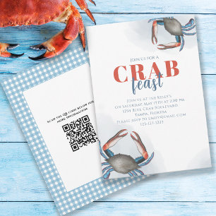 Vattenfärgsenkel Blue Crab Feast Party QR-kod Inbjudningar