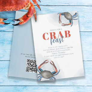 Vattenfärgsenkel Blue Crab Feast Party QR-kod Inbjudningar