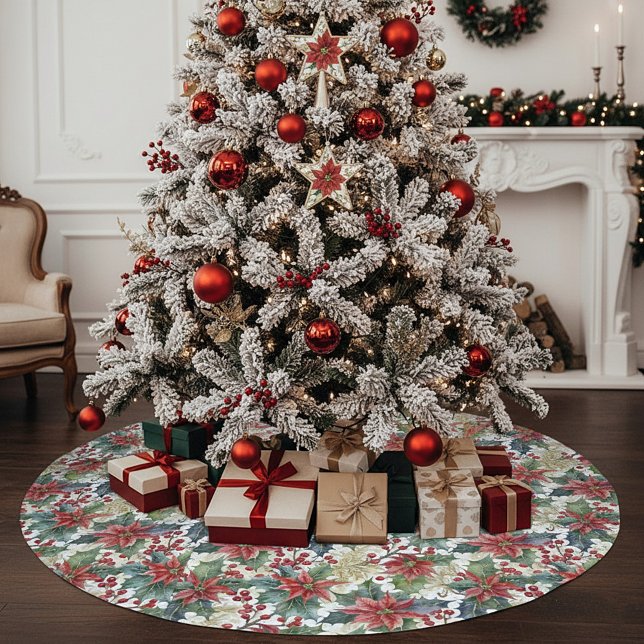 Vattenfärgsepoinsettia och mönster jul julgransmatta borstad polyester (Skapare uppladdad)