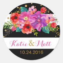 Vattenfärgsetikett Blommigt Guld Glitter Rand