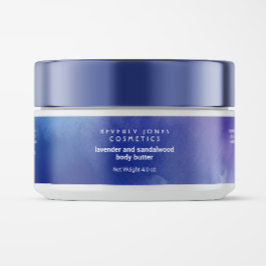 Vattenfärgsetikett Blue and Lila Cosmetics Burk Etikettband