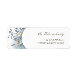 Vattenfärgsetikett för blå bladfaux-folie returadress etikett
