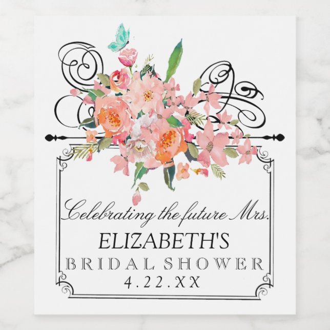 Vattenfärgsetikett för Blommigten Möhippa Vin Flas Vinflaska Etikett (Singel etikett)