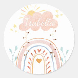 Vattenfärgsetikett för cute Rainbow Kids Runt Klistermärke