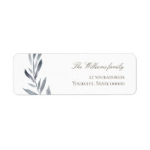 Vattenfärgsetikett för dammiga blå löv