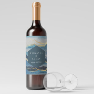 Vattenfärgsetikett Golden liggande liggande Bröllo Vinflaska Etikett