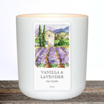 Vattenfärgsetikett Lavender Farm Candle-Fransk