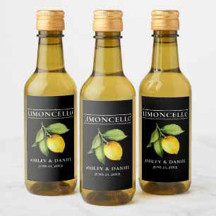 Vattenfärgsetikett Lemon Limoncello Mini Flaska Vinetikett