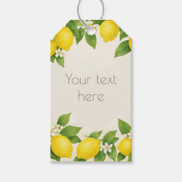 Vattenfärgsetikett med citroner och blomknoppar so presentetikett