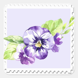 Vattenfärgsetikett Pansy Flower Fyrkantigt Klistermärke