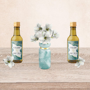 Vattenfärgsetiketter för Aqua Bröllop Vin Vinetikett