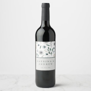 Vattenfärgsetiketter för Blommigt Bröllop Vin Vinflaska Etikett