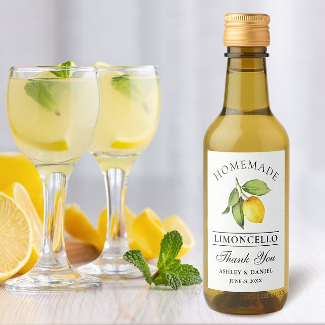 Vattenfärgsetiketter Limoncello Lemon Mini Flaska Vinetikett (Customize to change text size, color or text style.)