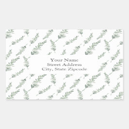 Vattenfärgsetiketter Rosemary Löv Mönster Rektangulärt Klistermärke