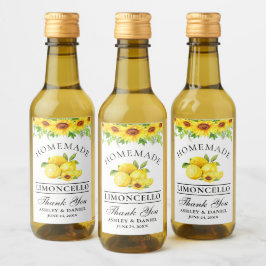 Vattenfärgsetiketter Solros Limoncello Mini Flaska Vinetikett