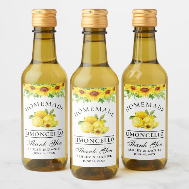Vattenfärgsetiketter Solros Limoncello Mini Flaska Vinetikett (Flaskor)