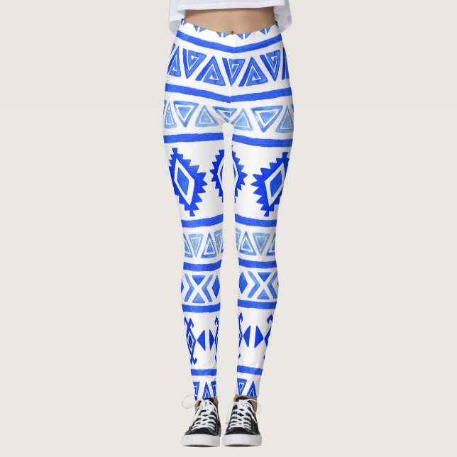 Vattenfärgsetnisk Aztec, geometrisk mönster. Leggings (Framsida)