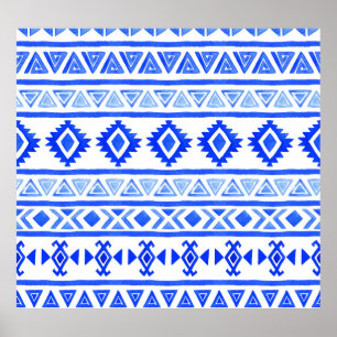 Vattenfärgsetnisk Aztec, geometrisk mönster. Poster