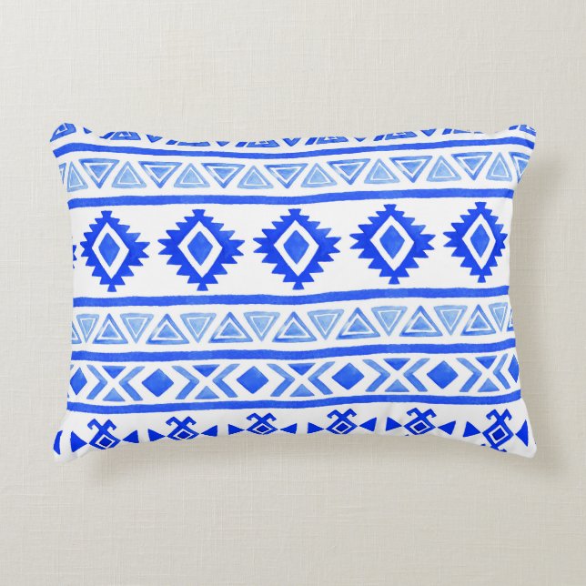 Vattenfärgsetnisk Aztec, geometrisk mönster. Prydnadskudde (Framsidan)